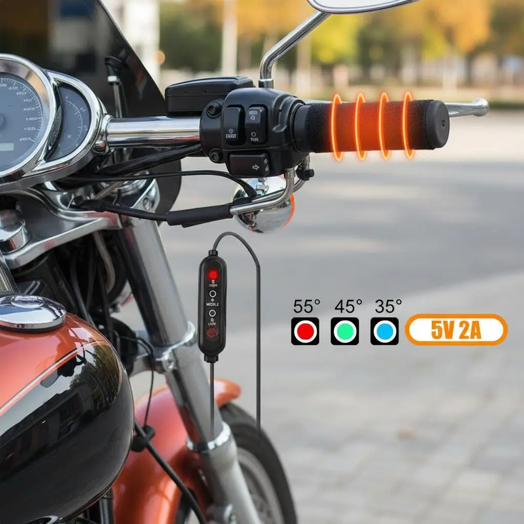 

Motorcycle Handlebar Heater Winter Warm USB Motorbike Handle Heating Cover 3-Level Adjustable Anti Slip Handle Cover
