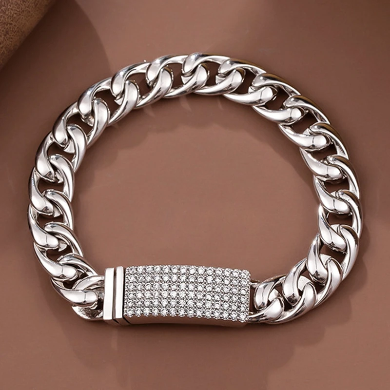 

BAOBONI Cuban Chain 925 Silver Inlaid Diamond Bracelet Couple Men's and women's Fashion Hip Hop European and American Simplicity