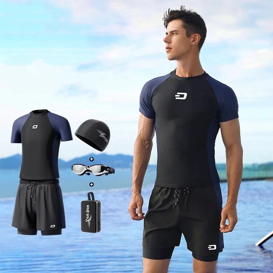 Men Water Sports Quick Dry Board Shorts Shirt Swim Glasses  Boy Athletic Surfing Beach Trunks Goggles Nose Clips Ear Plugs