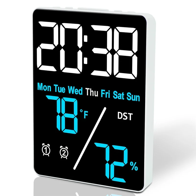 AB53 Digital Room Thermometer Hygrometer Alarm Clock For Desk, Indoor Humidity And Temperature Measurement With LED Display