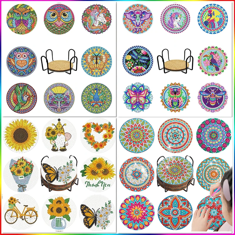 GATYZTORY 6pcs Diamond Painting Coasters 5D Animal Diamond Art Craft Kits for Adults Kids Beginners Diamond Painting Coasters