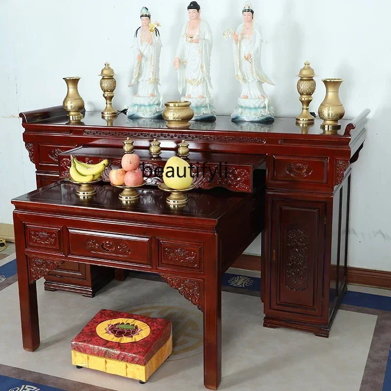 Widened Solid Wood Chinese Style Altar Buddha Shrine Worship Table God of Wealth Tribute Table Incense Burner Table Altar