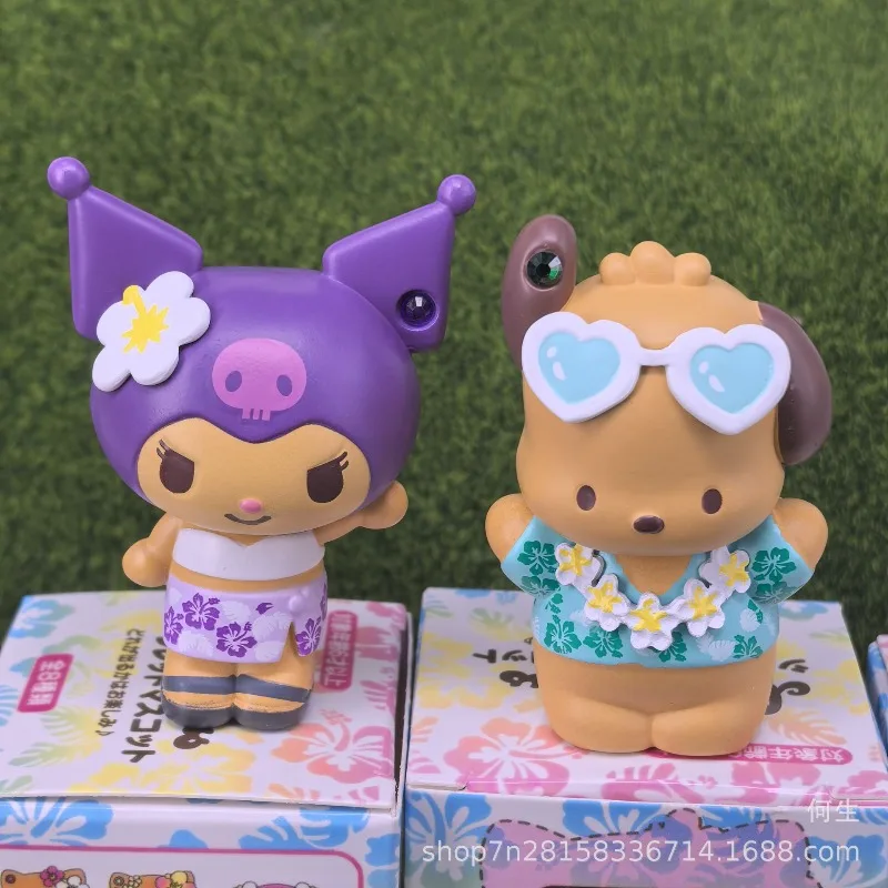 Sanrio Characters Blind Box Toys Dark Skin Hawaii Vacation Kawaii Figure My Melody Kuromi Doll Model Collect Ornaments view 5