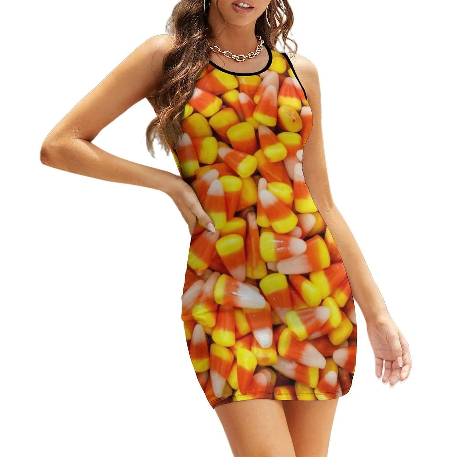 

Candy Corn Pattern Sleeveless Sundress luxury women's party dress evening prom dress women summer Woman fashion