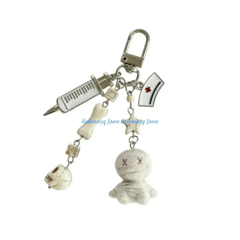 573B Mini Flocking Mummy Syringes Keyring Bag Charm Great For Halloween Decorations