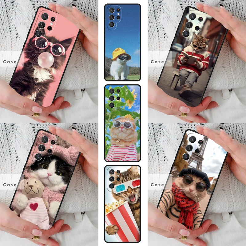 Funny Cat Cute TPU Phone Case for Samsung Galaxy S26 S25 S24 S23 S22 S21 S20 Note10 Plus FE Ultra Cover