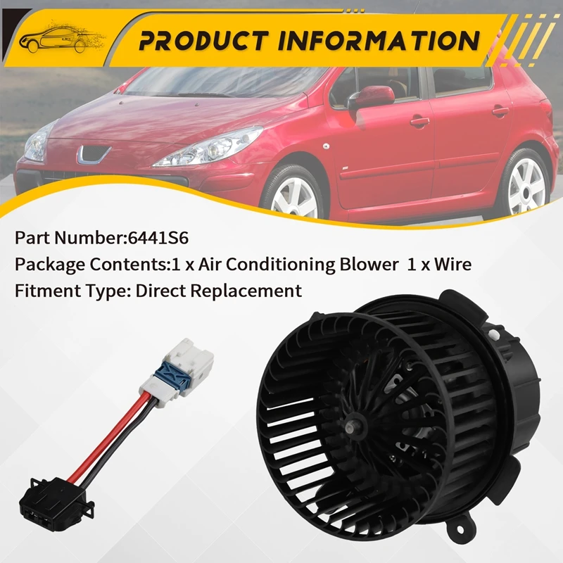 Car Interior Air Conditioner Heater Blower Fan Motor With Wire 6441S6 For Peugeot 307 Citroen C4