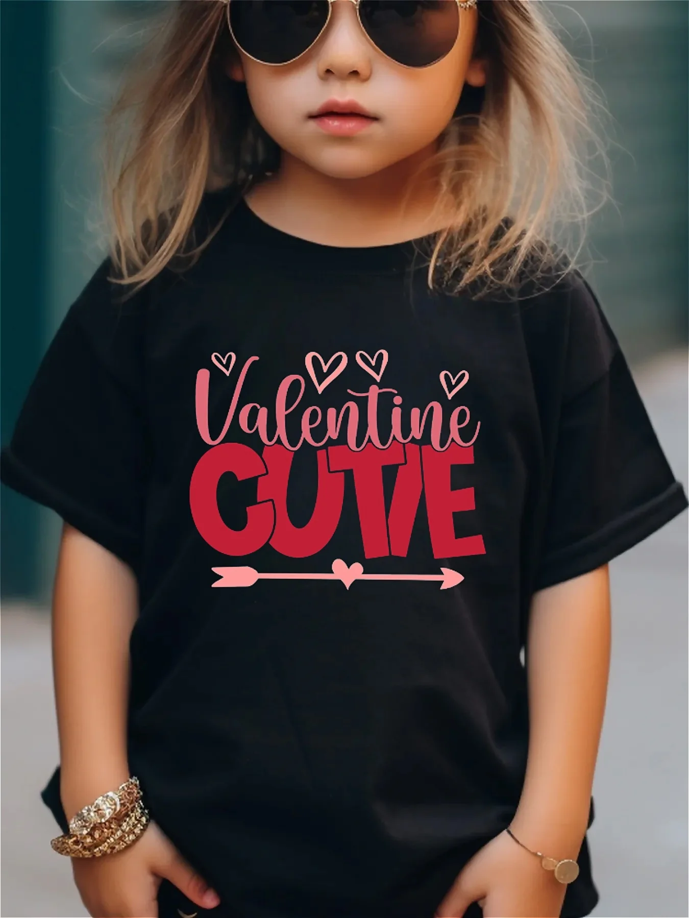 Valentine's Day Girls' T-shirt Valentine Cute Letter Print Love Pattern Print Versatile Comfortable Round Neck Short Sleeve Top