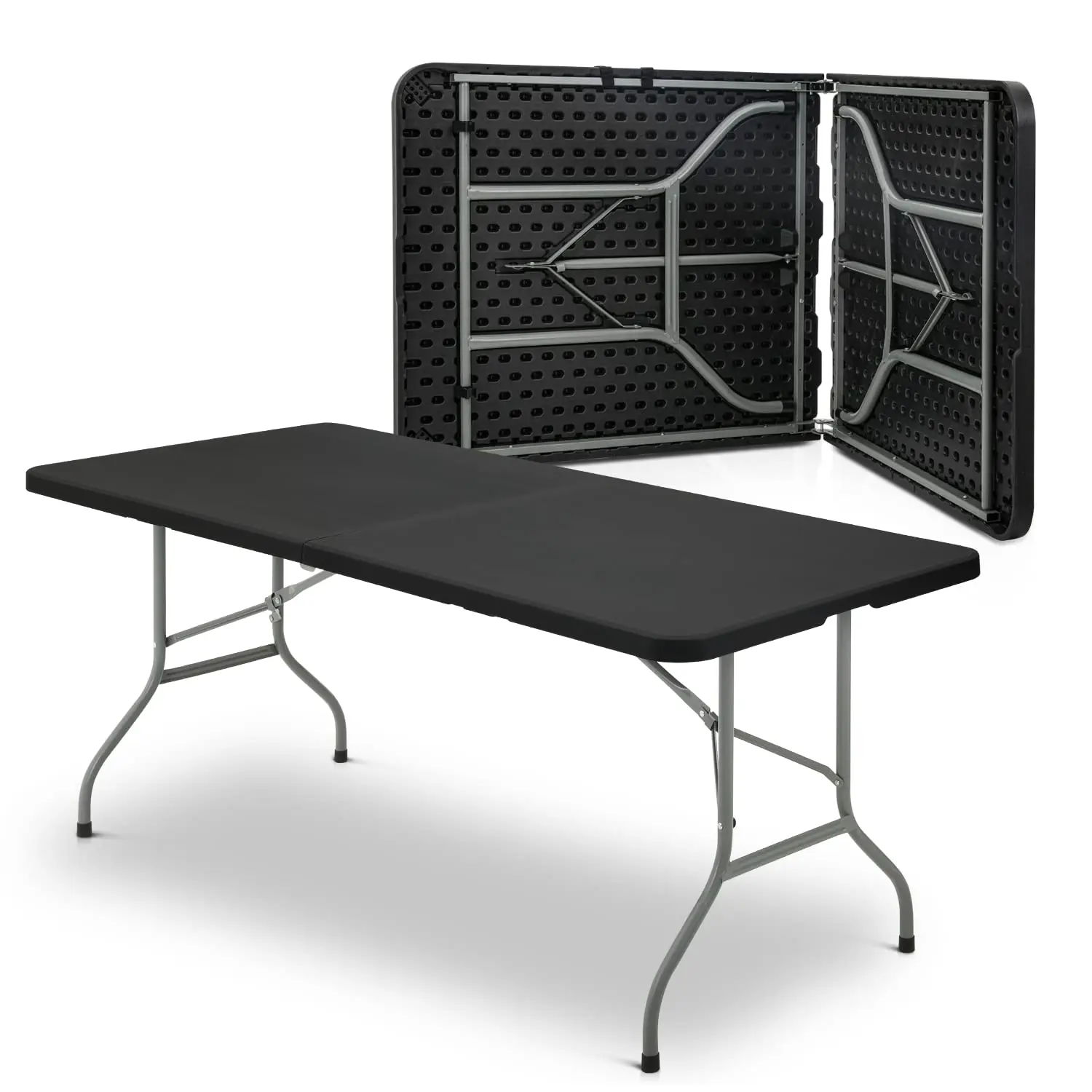 

6Ft Folding Table, Heavy Duty Portable Plastic Dining Tables Fold in Half Indoor Outdoor Desk w/Handle, Lock for, Customized