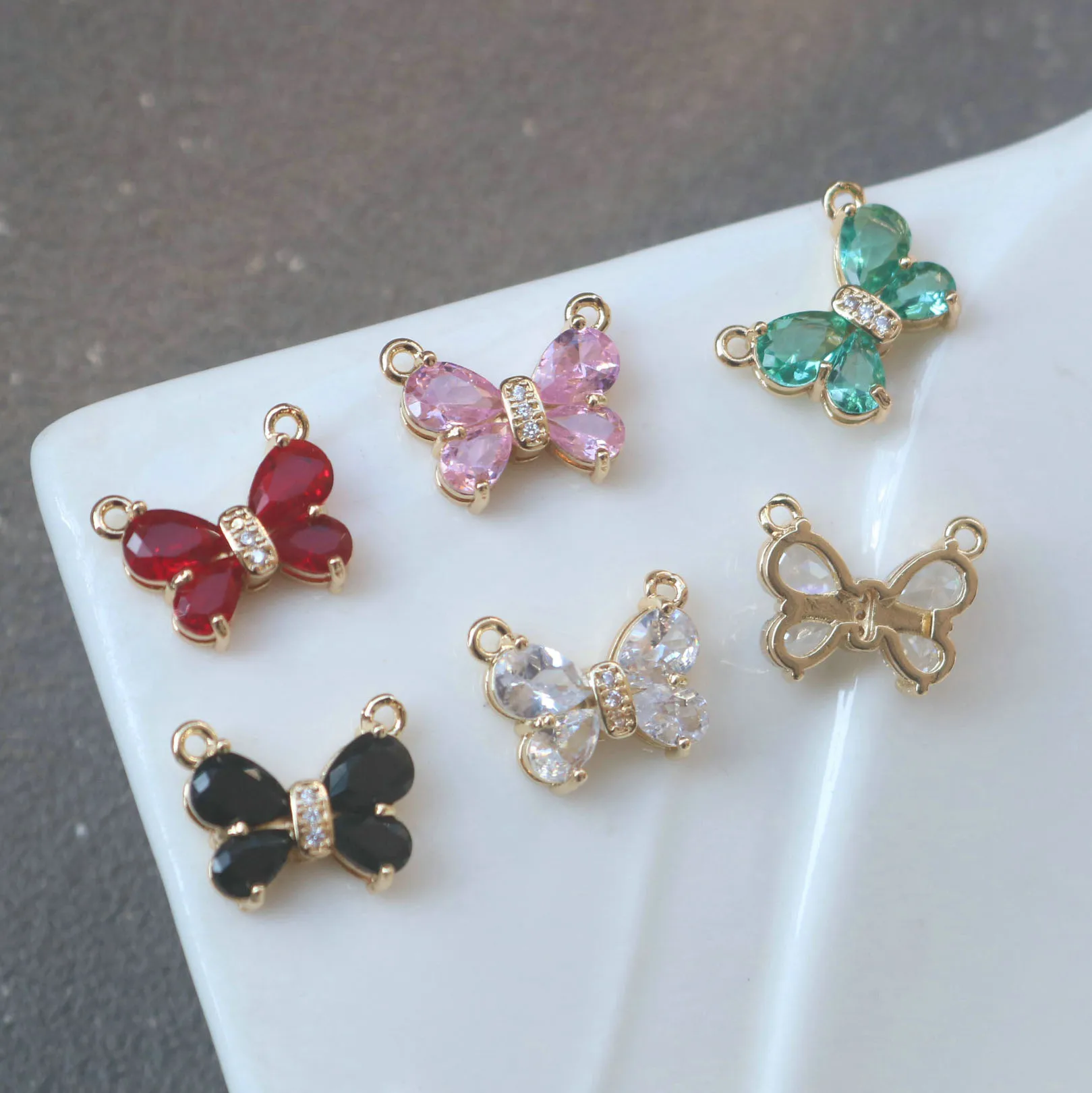 

20 шт./пакет, новое медное позолоченное хрустальное стекло, двойное кольцо-бабочка, кулон, сделай сам, аксессуары для изготовления ювелирных изделий ручной работы