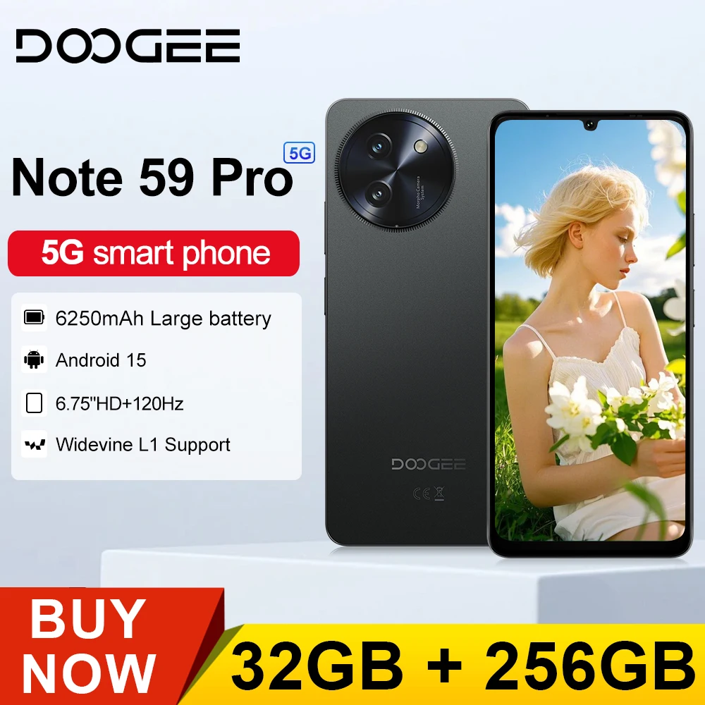 World Premiere DOOGEE Note59 PRO 5G Smartphone 32GB 256GB Android 15 6250mAh Battery 6.75-inch 120Hz 16MP camera NFC Cellphone
