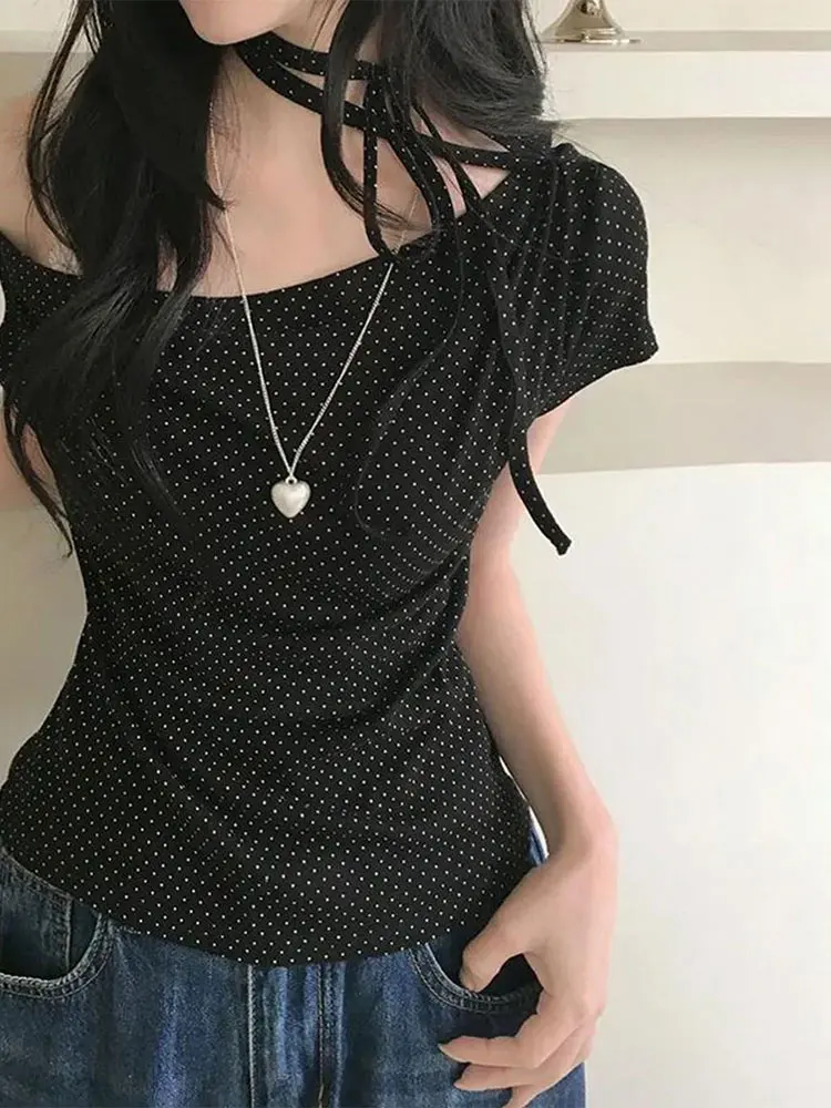 2026 New Wave Point One Shoulder T-shirt Sweet and Cute Commuter Shopping Party Choice