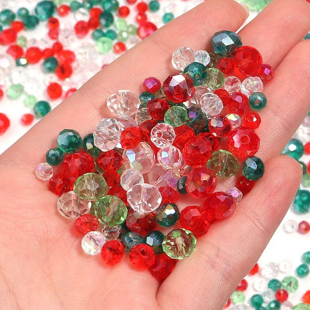 100-200pcs/bag 4/6/8mm Mix Color Faceted Glass Beads Clear Round Flat Loose Beads For Jewelry Making DIY Bracelet Necklace