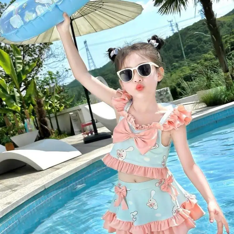 Maiô Kawaii feminino, biquíni praia, estilo princesa, roupa de banho seca rápida, roupa de banho infantil fofa, presente de férias, verão