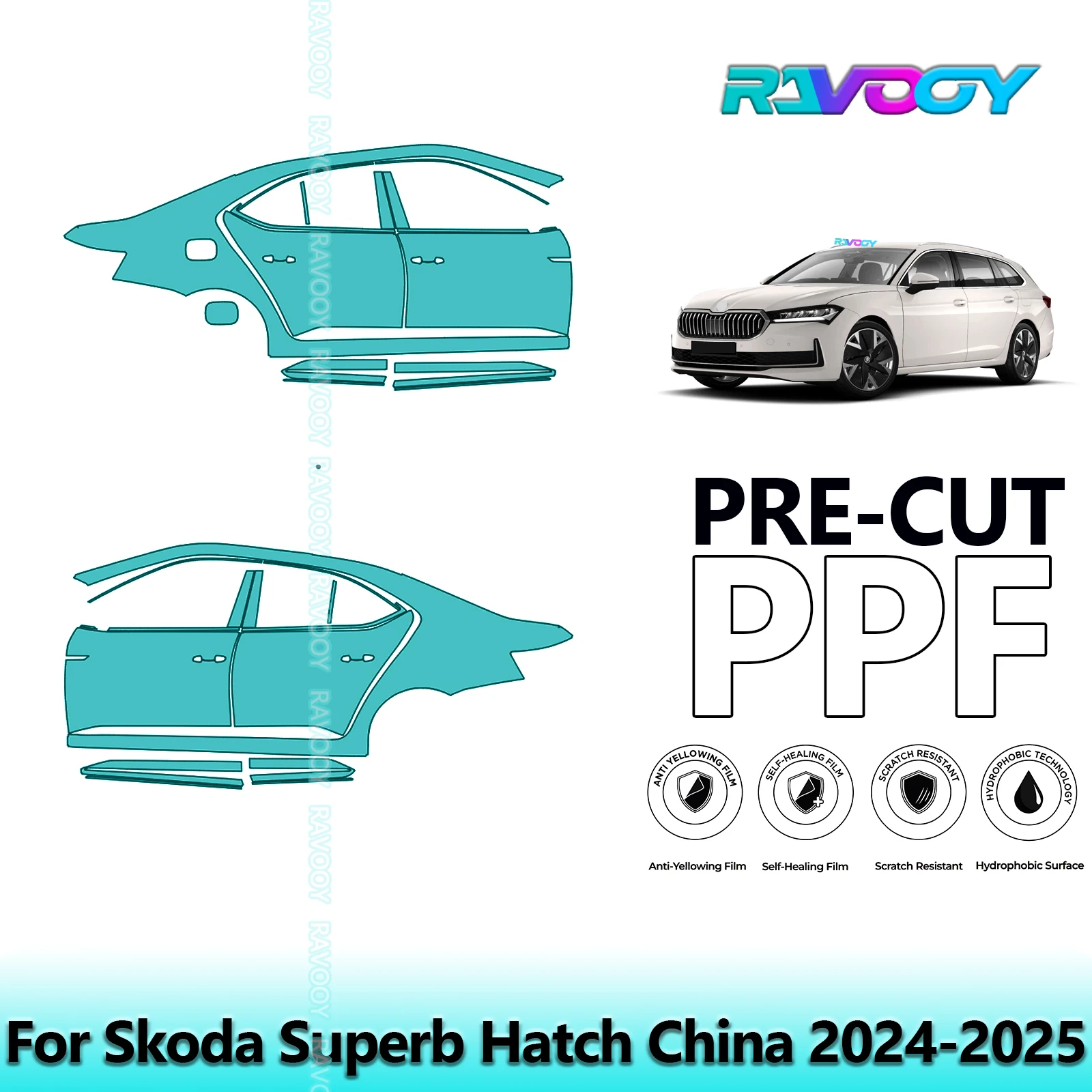 

For Skoda Superb Hatch China 2024-2025 8.5mil Clear Matte Pre-Cut PPF Door & A/B Pillar Kit TPU Paint Protection Film Set