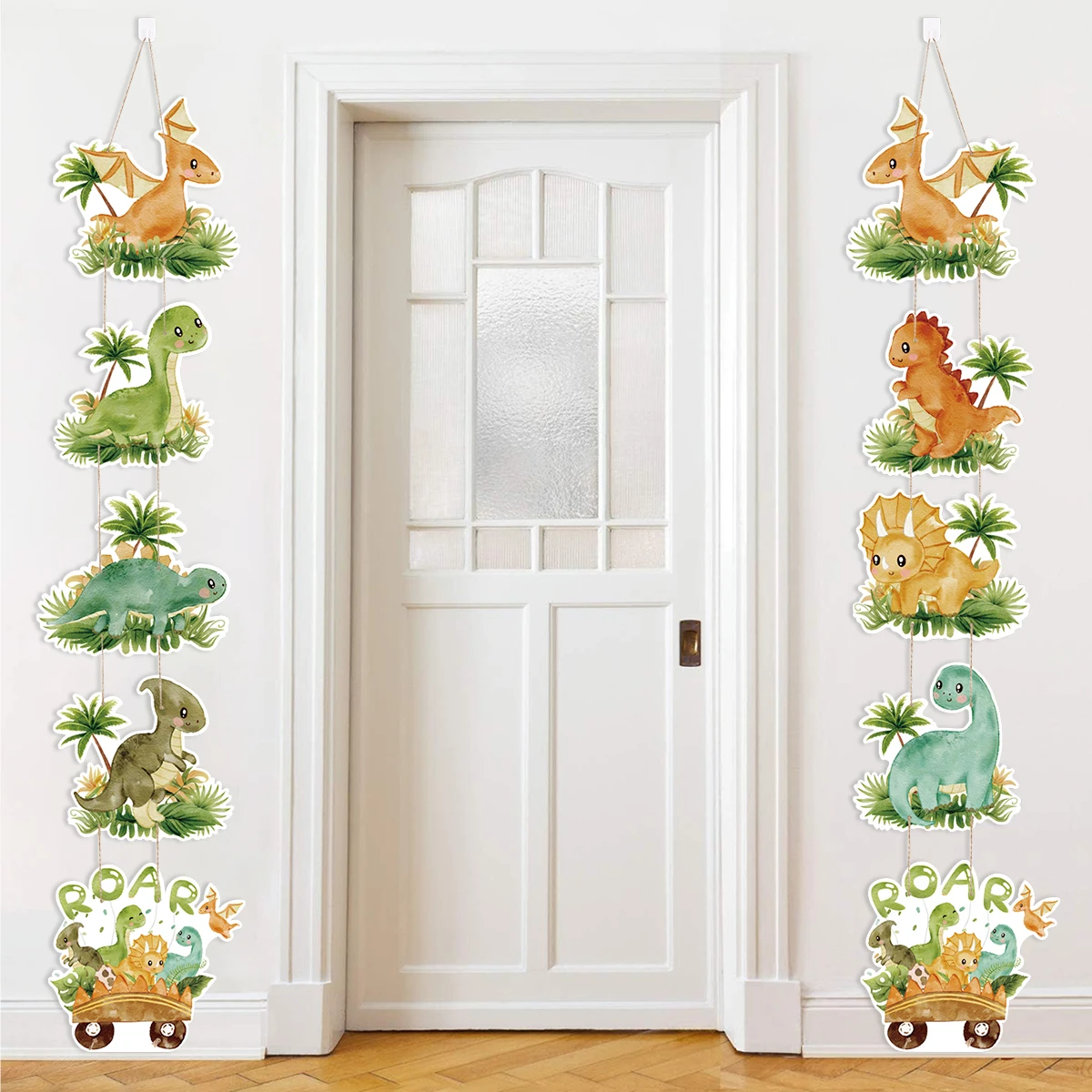 10 Stück Dinosaurier-Hängeveranda-Türbanner, Geburtstagsparty-Dekorationen, Kartonausschnitt für Jungenzimmer, Wanddekoration, hängende Verzierung