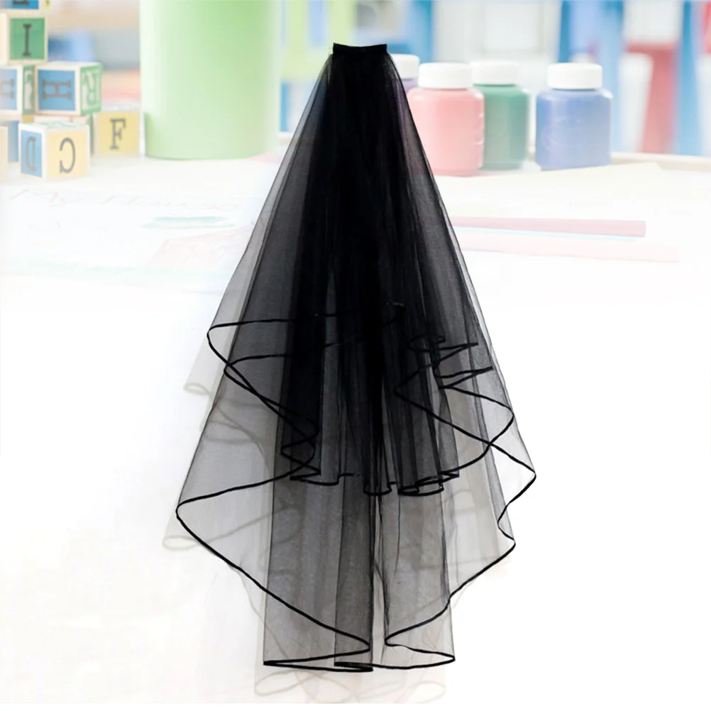 1 قطعة ريترو أسود طويل الشريط العروس طرحة زفاف حافة العروس خوذة للنساء الزفاف إكسسوارات الشعر الحجاب الأسود الزفاف #1