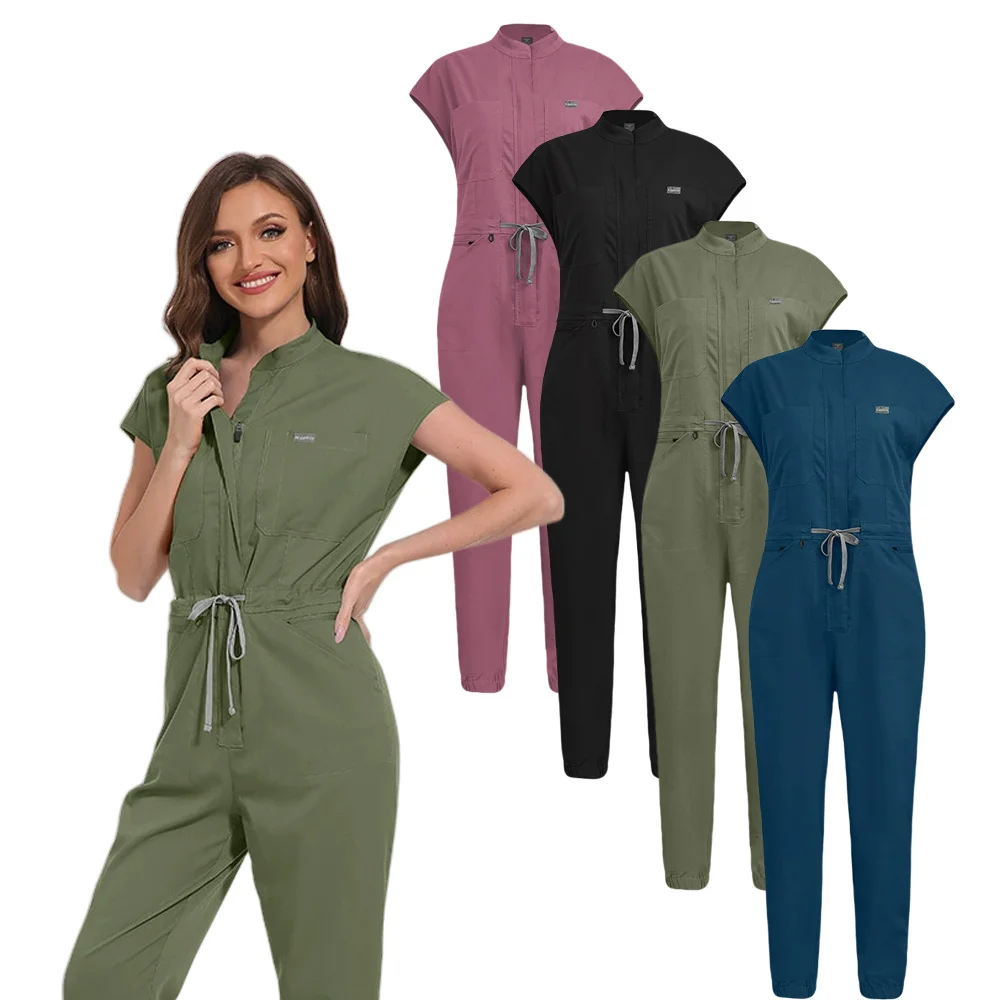 

New Style Women's Zipper Jumpsuit with Drawstring Ideal for Room Uniforms and Work Clothes