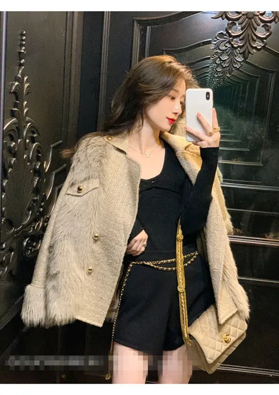 Korea Women Fluffy Jacket Winter Clothes Faux-Fur Coats Small Fragrance Patchwork Casual Outwear Female Loose Overcoat