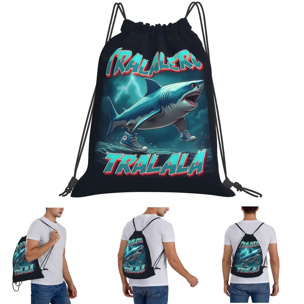 Tralalero Tralala Bootleg Brainrot، حقائب ظهر إيطالية Brainrot Meme برباط حزمة جيب حقيبة رياضية حقائب كتب للسفر