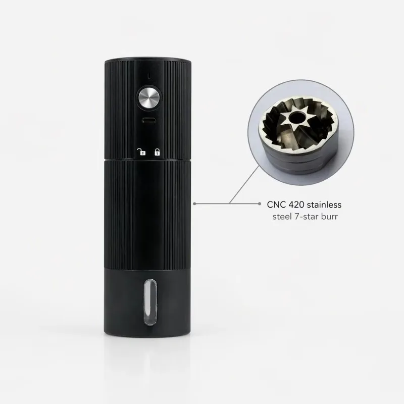 New portable aluminum body stainless steel grinding blade for rechargeable coffee grinder