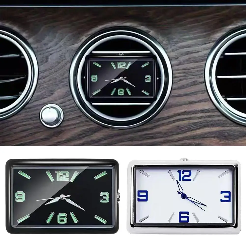 Mini Square Car Quartz Clock Luminous Night Glow Interior Ornament Vehicle Dashboard Watch Easy Installation