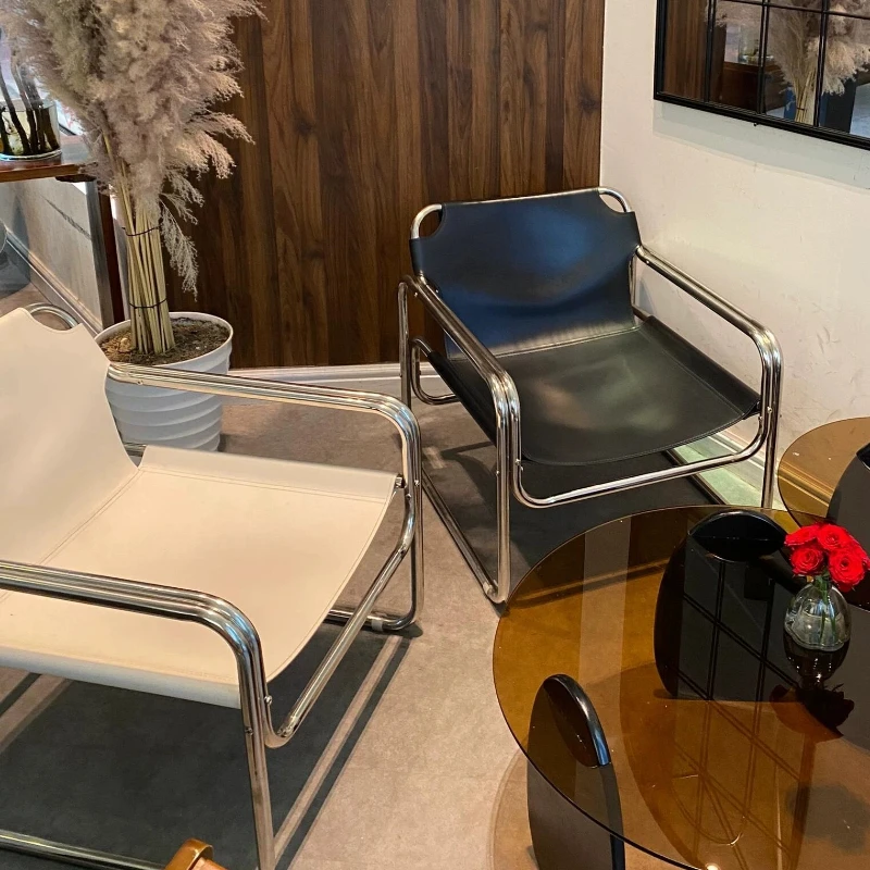 Bauhaus Italian Saddle Leather Dining Chair Minimalist Cafe Lounge Seat Designer Nordic Recliner Living Room Leisure Armchair