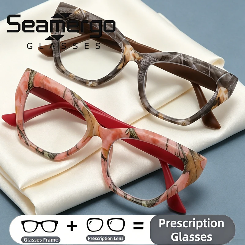 

SEAMERGO Large Oversized Prescription Glasses for Women Men Stylish Flora Printed Optical Glasses Elegant Presbyopia Custom