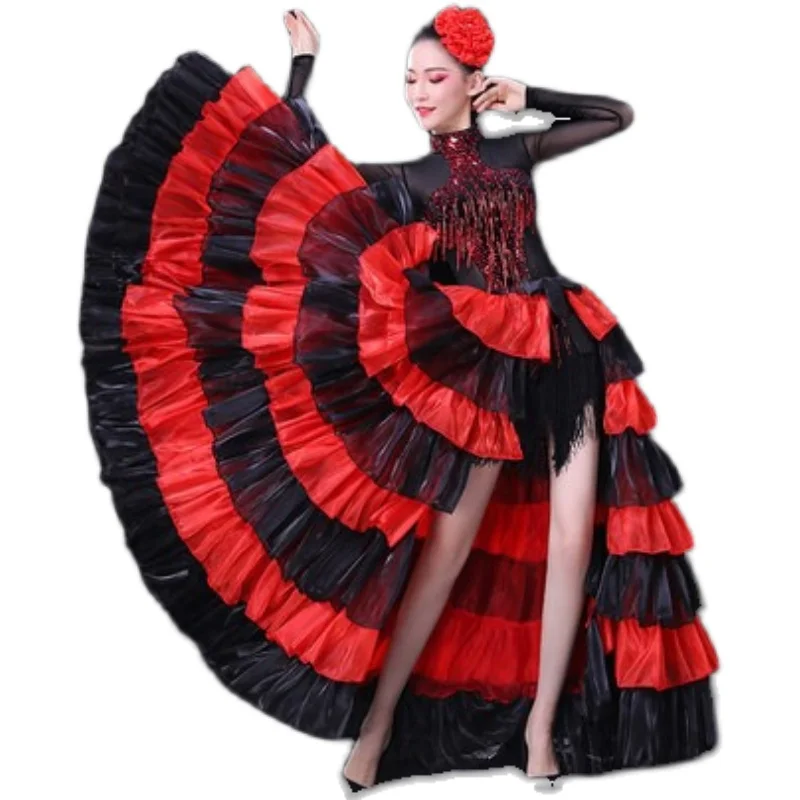 Nowa kobieca hiszpańska walka byków spódnica spódnica do tańca brzucha kostium dla dorosłych otwieranie taniec Flamenco taniec połowy długości duża spódnica typu swing kobieta