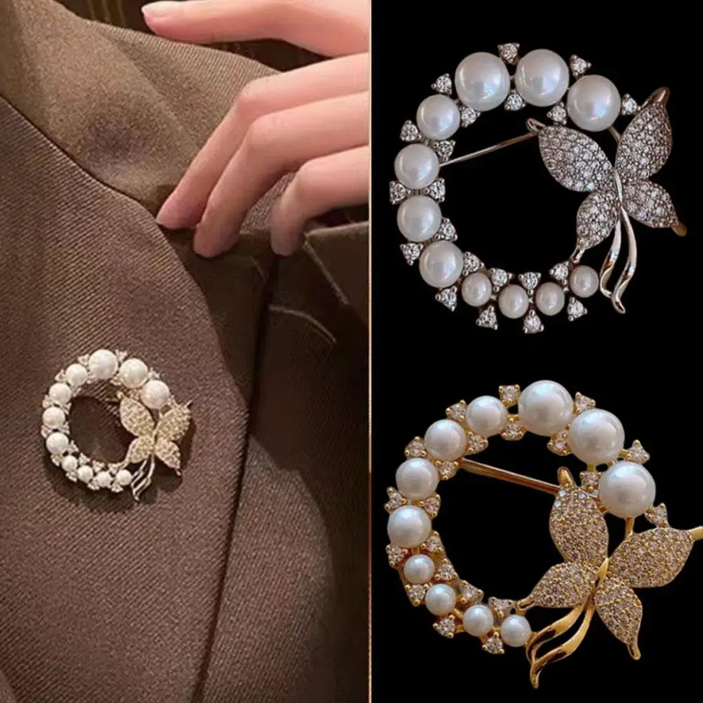 Pearl Butterfly Brooch 2023 New Trend Rhinestone Wreath Brooch Exquisite Trend Brooch Women Elegant Butterfly Wedding Gift T2R2