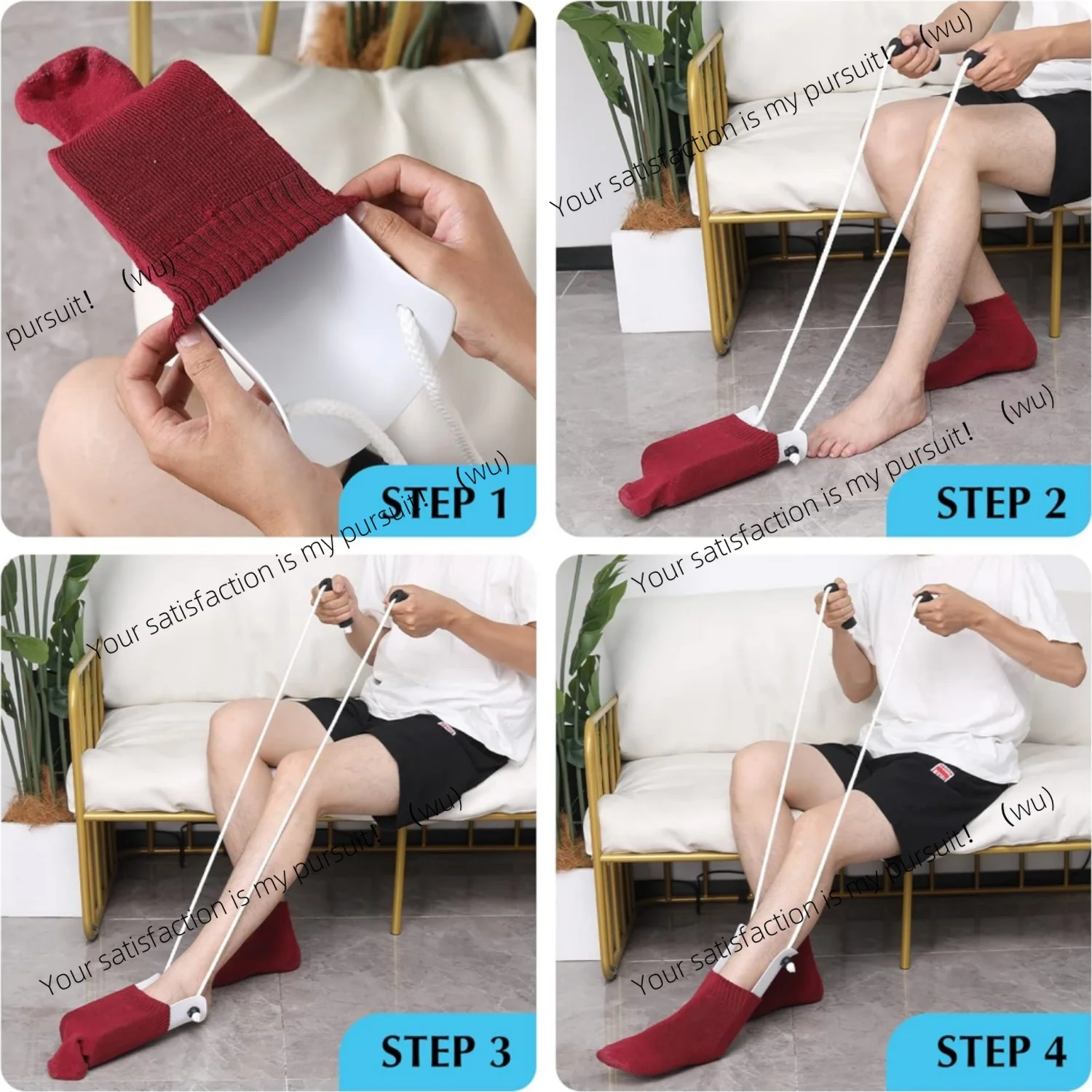 Sock Aid for Seniors with Easy Grip Foam Handles, Dressing Helper for Elderly, Disabled Limited Mobility Putting on Socks Easily
