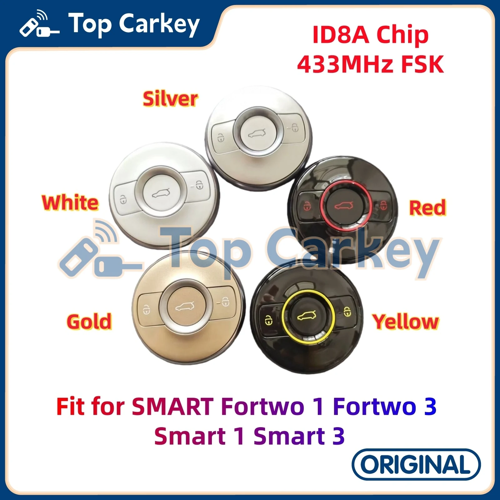 

TopCarkey OEM Smart Remote Key Fob 8A Chip 433MHz for SMART Fortwo 1 Fortwo 3 Smart 1 Smart 3