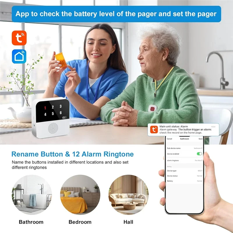 App-Control Life Alert System For Seniors No Monthly Fee, Pager, Safety Alert Systems, Caregiver Pager