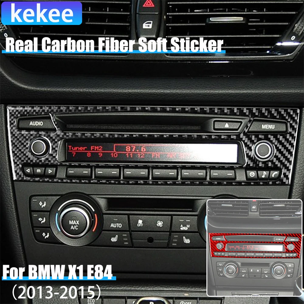 

Real Carbon Fiber Car Accessories Radio Control Panel Decorative Interior Cover Soft Sticker For BMW X1 E84 2013 2014 2015