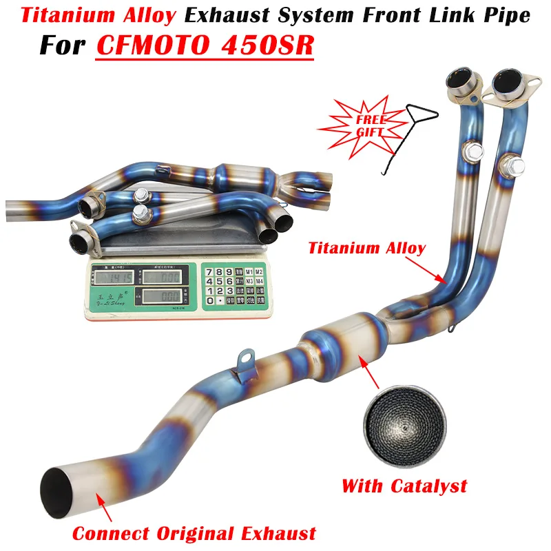 Slip On For CFMOTO 450SR 450 SR Motorcycle Exhaust Escape System Modified Muffler Titanium Alloy Front Link Pipe With Catalyst