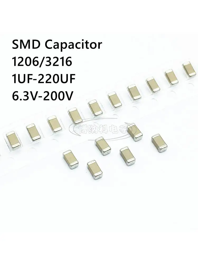 Condensateur SMD 1206, 20 pièces, 1uF 2.2uF 4.7uF 10uF 22uF 47uF 100uF 220uF 6.3V 10V 16V 25V 35V 50V 63V 100V 200V X7R X5R ±10% ±20%