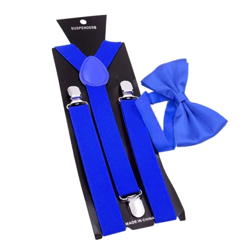 

Gift Leather Men Women Elastic Unisex Suspenders Adjustable Straps Suspenders Braces Bow Ties Set