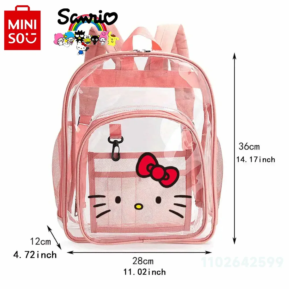 Miniso Hello Kitty New Children's Backpack Fashionable High Quality Transparent Girls Backpack Cartoon Cute Girls School Bag