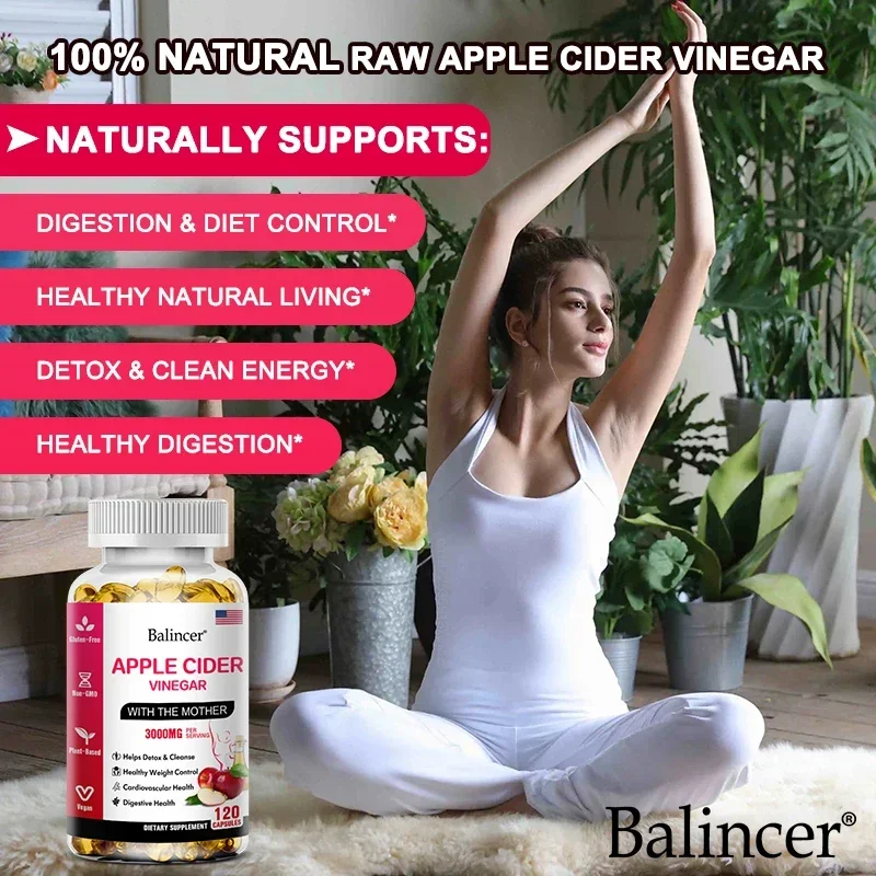 Balincer Natural Organic Apple Cider Vinegar Capsules for Healthy Gut Digestion Appetite & Weight Management Non-GMO Gluten Free