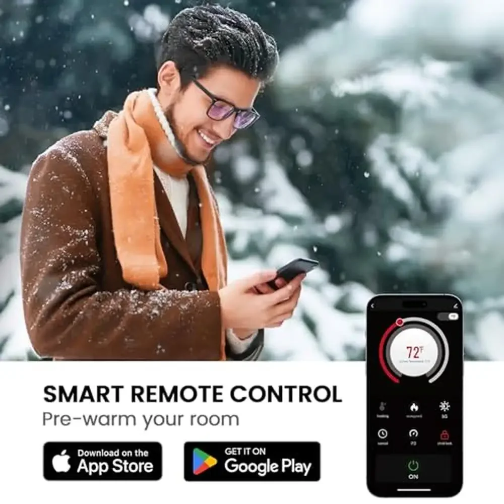 60" Electric Fireplace Heater with Smart App Control & Remote 5300 BTU Heat Output Ultra-Slim Wall-Mounted or Recessed 20 Flame