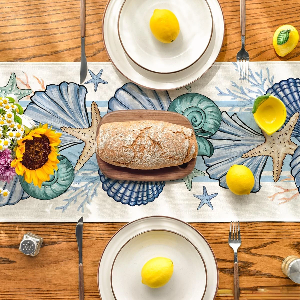 البحر قذيفة نجم البحر الصيف الكتان الجدول العدائين الموسمية المحيط المطبخ طاولة طعام ديكور مزرعة عطلة حفل زفاف ديكور #3