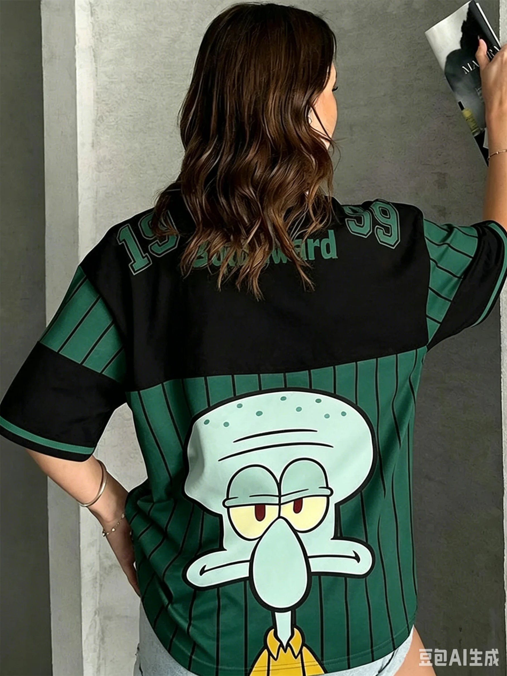 Neues SpongeBob Schwammkopf bedrucktes T-Shirt für Herren, Damen und Kinder, Eltern-Kind-Sommer-V-Ausschnitt Sport Streetwear Y2K Top – Detail 4