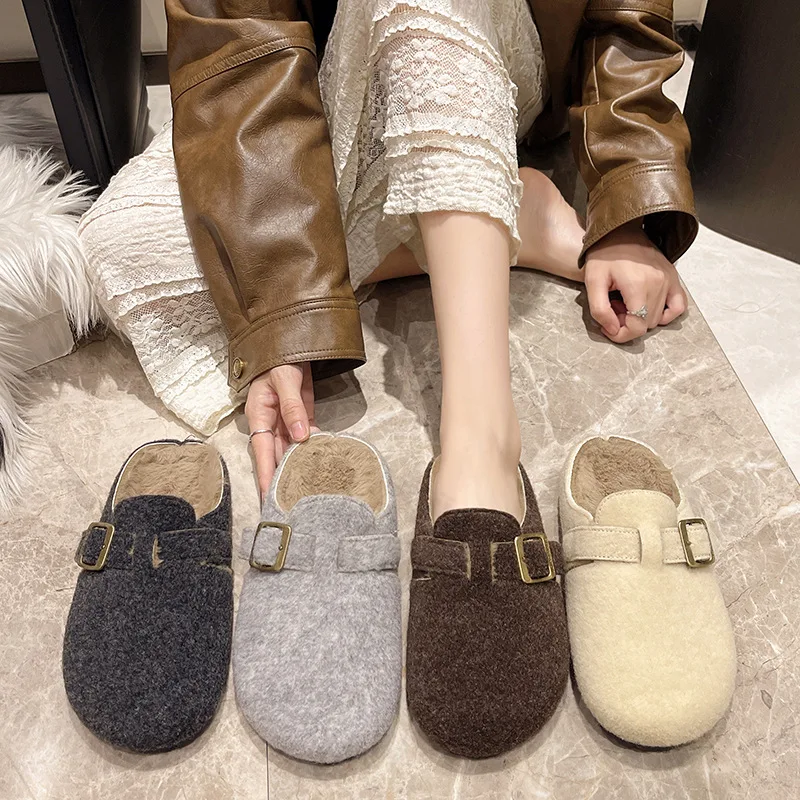 2025 nuevas zapatillas de algodón Antumn Winter para mujer, además de forro polar, zapatos cálidos antideslizantes para el hogar, zapatos de fondo blando, zapatillas de gamuza para mujer, zapatillas de felpa