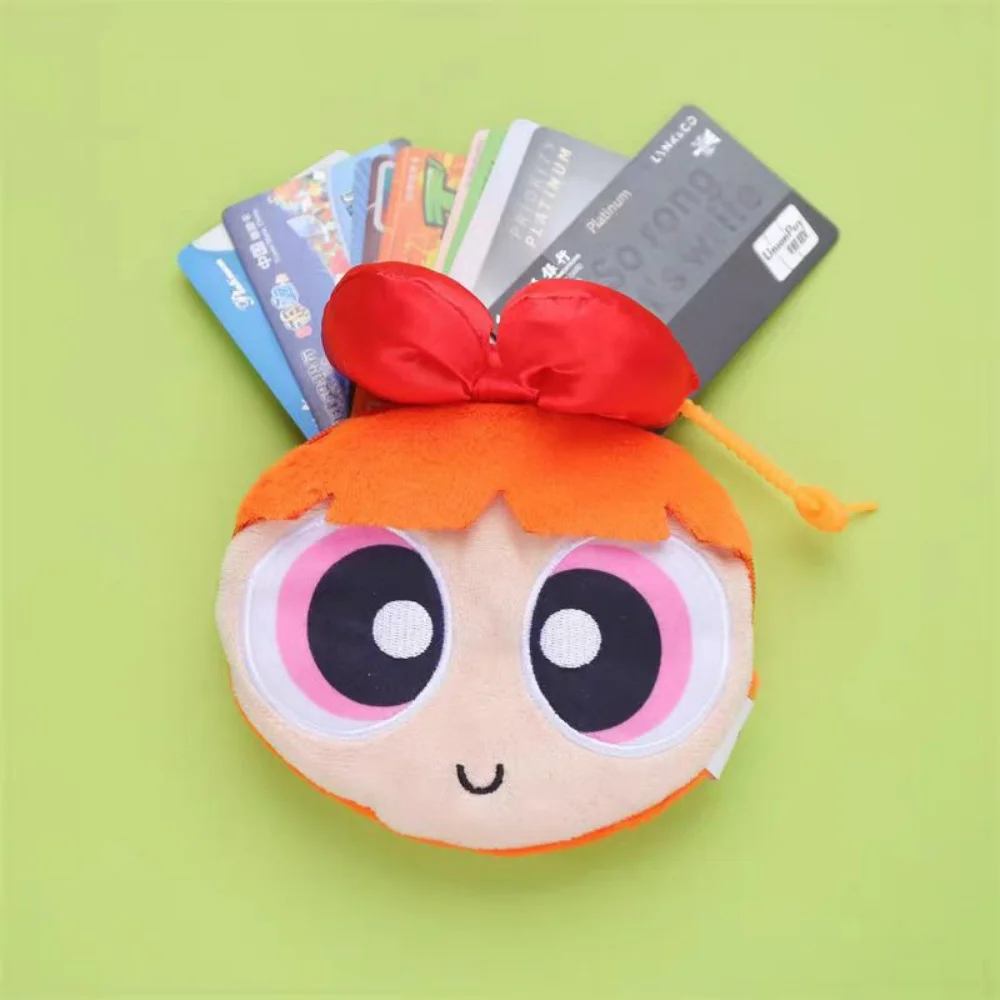 Dompet Gantungan Kunci Boneka Kartun The Powerpuff Girls Asli, Kawaii, Portabel, Tempat Penyimpanan Kartu Transportasi Umum, Koin, dan Earbuds, Cocok untuk Hadiah