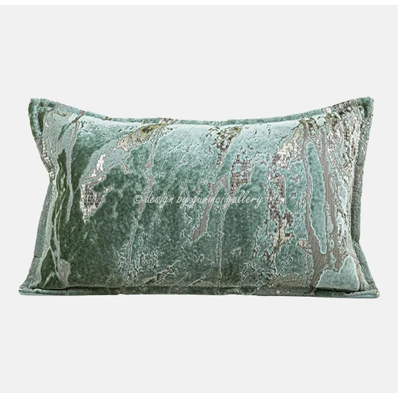 GUVINCI Turquoise Teal Cut Velvet Pillow Covers Lapis Blue And Green Soft And Elegant Luxury Cushion Case For Sofa Couch Bedroom view 6