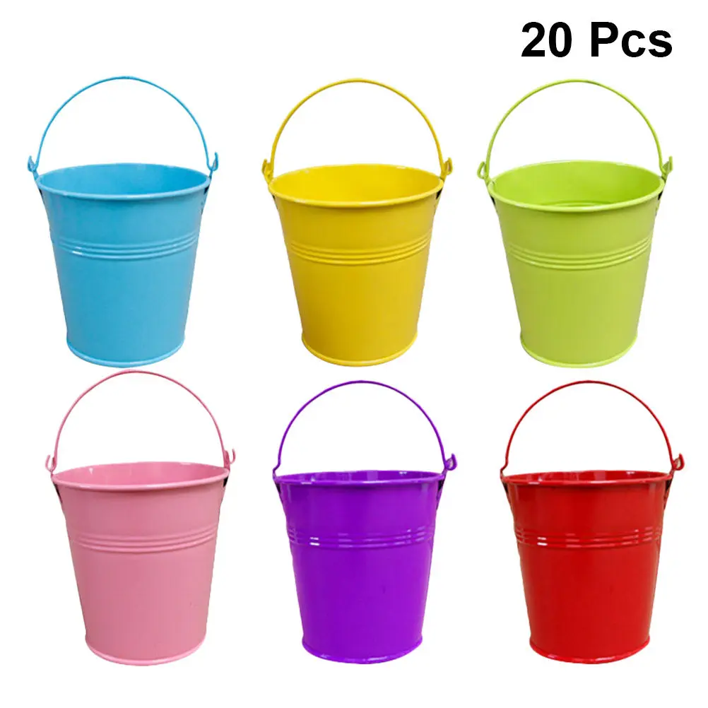 20개 금속 양철 버킷 세련된 미니 철제 버킷 식물 화분 정리함 책상 창틀 장식 어린이 미술 공예 용품