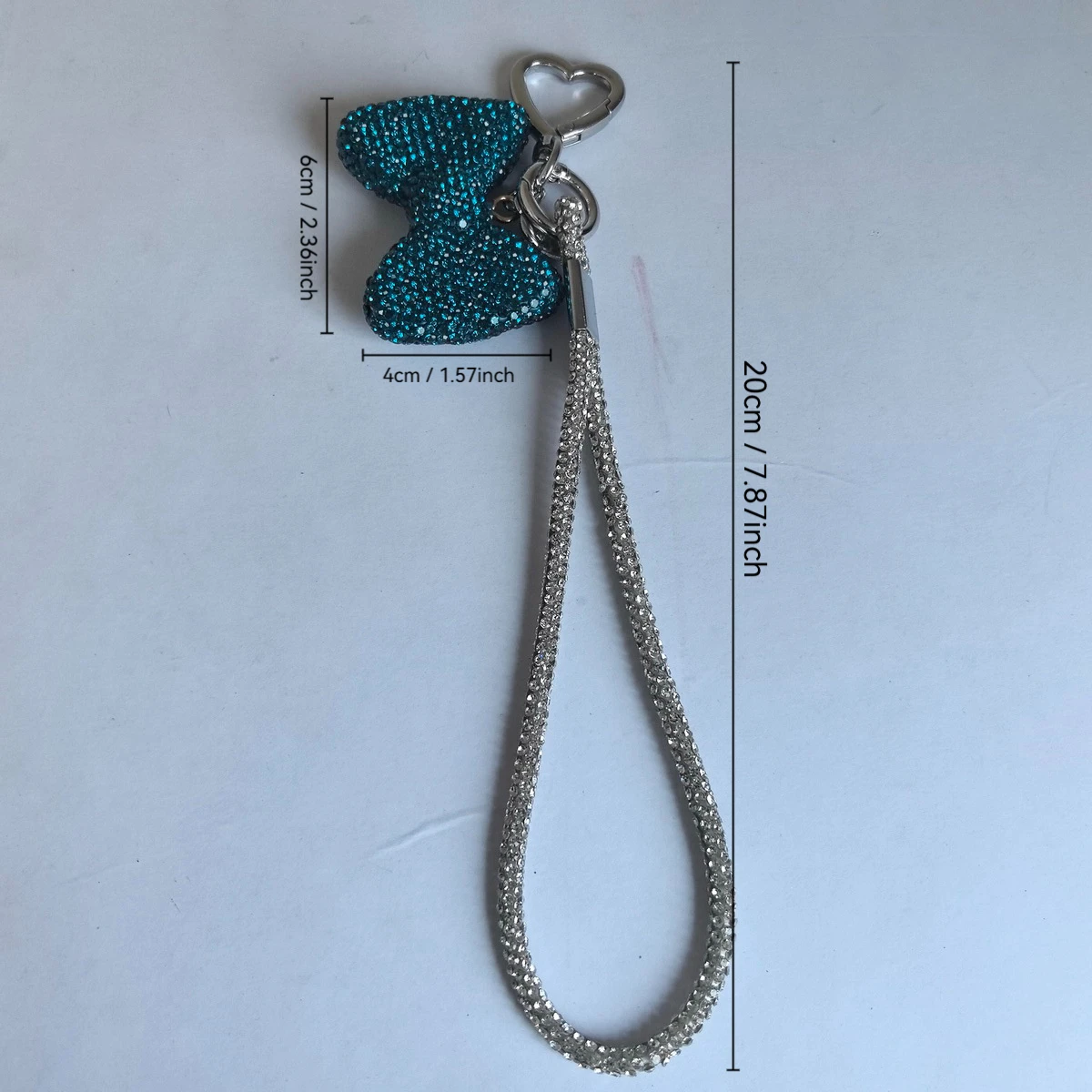 Luxury-Lite Rhinestone Large Butterfly Knot Bag Pendant Silver Rhinestone Mobile Chain Heart-Shaped Keychain Sweet Diamond Rope