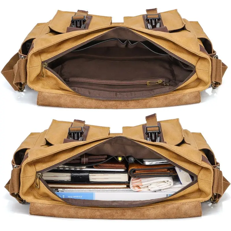 حقيبة ساعي البريد للرجال من القماش الجلدي الكلاسيكي لعام 2026 - حقيبة كتف عصرية بحمالة كتف كاجوال