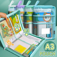 HUAJIE A4 Transparent Document Bag, Waterproof Zipper Handheld Folder, Large Capacity Multi-layer Homework Organizer for Student