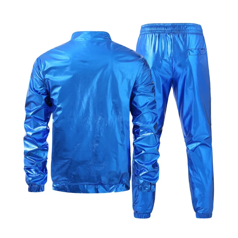 Leisure Men's Sports Suits Fashion Trendy Glossy Jacket Nightclub Casual Women Dancing Performance Jackets Pant in Free Matching